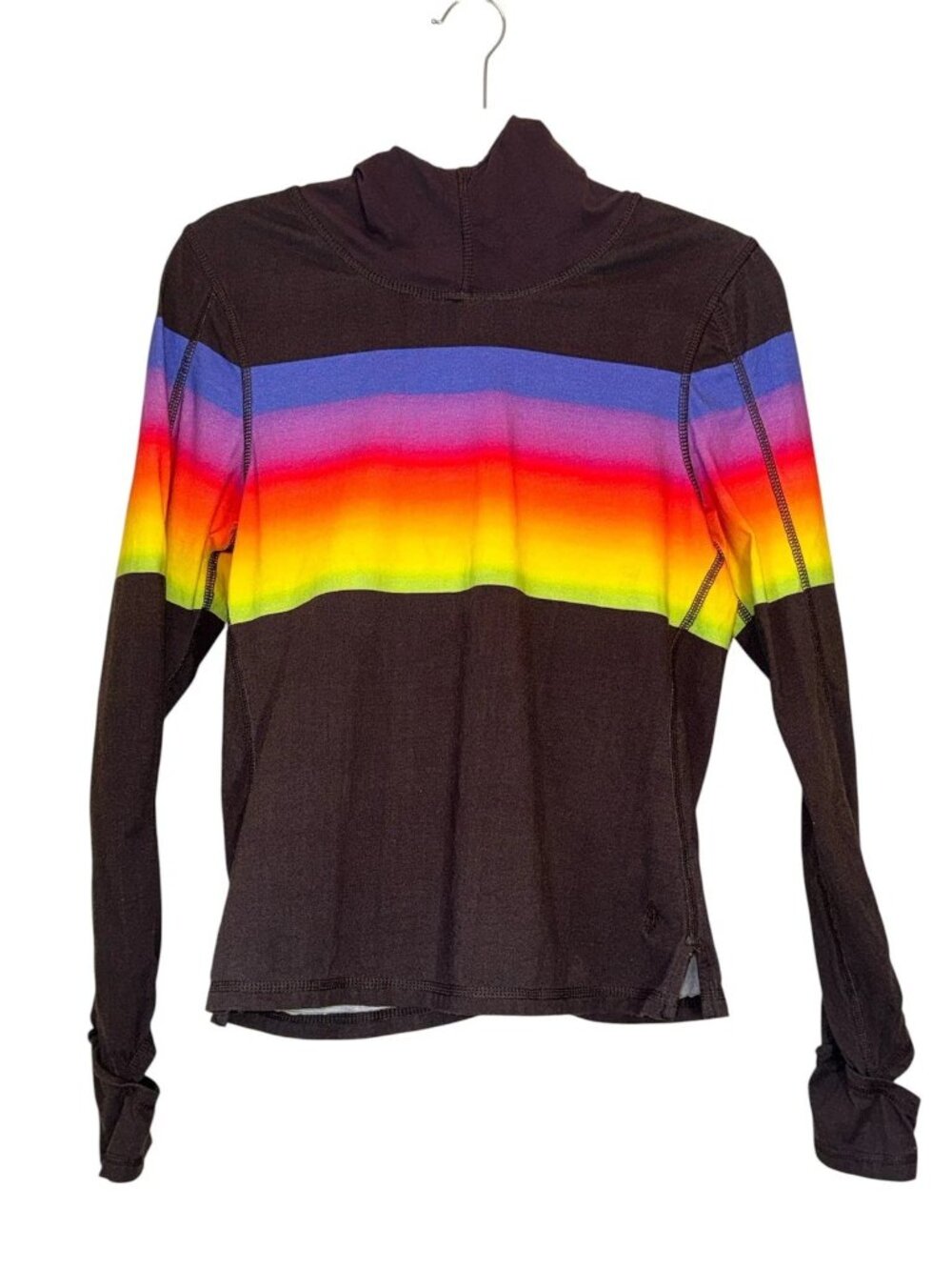FP Movement Free People Huddle Printed Rainbow Stripe Hoodie Large Pullover